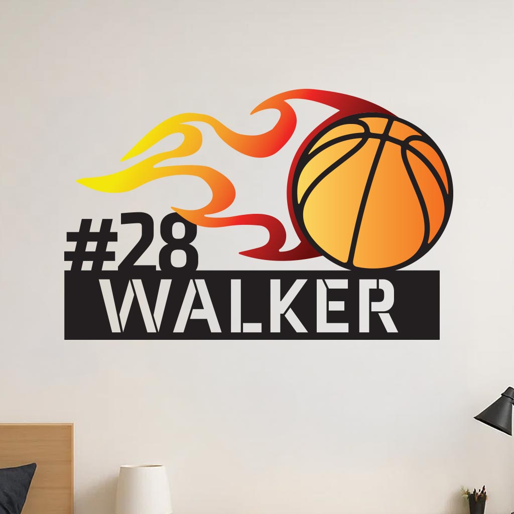 Colorful Flaming Basketball Name Sign