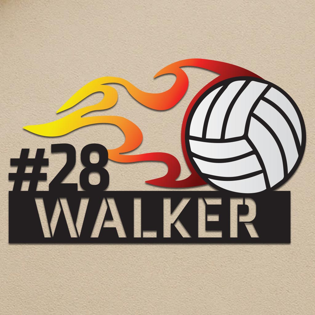 Colorful Flaming Volleyball Name Sign