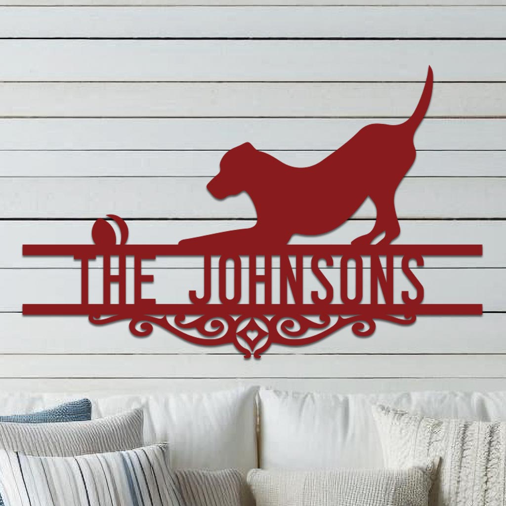 Dog w Ball Family Name Sign