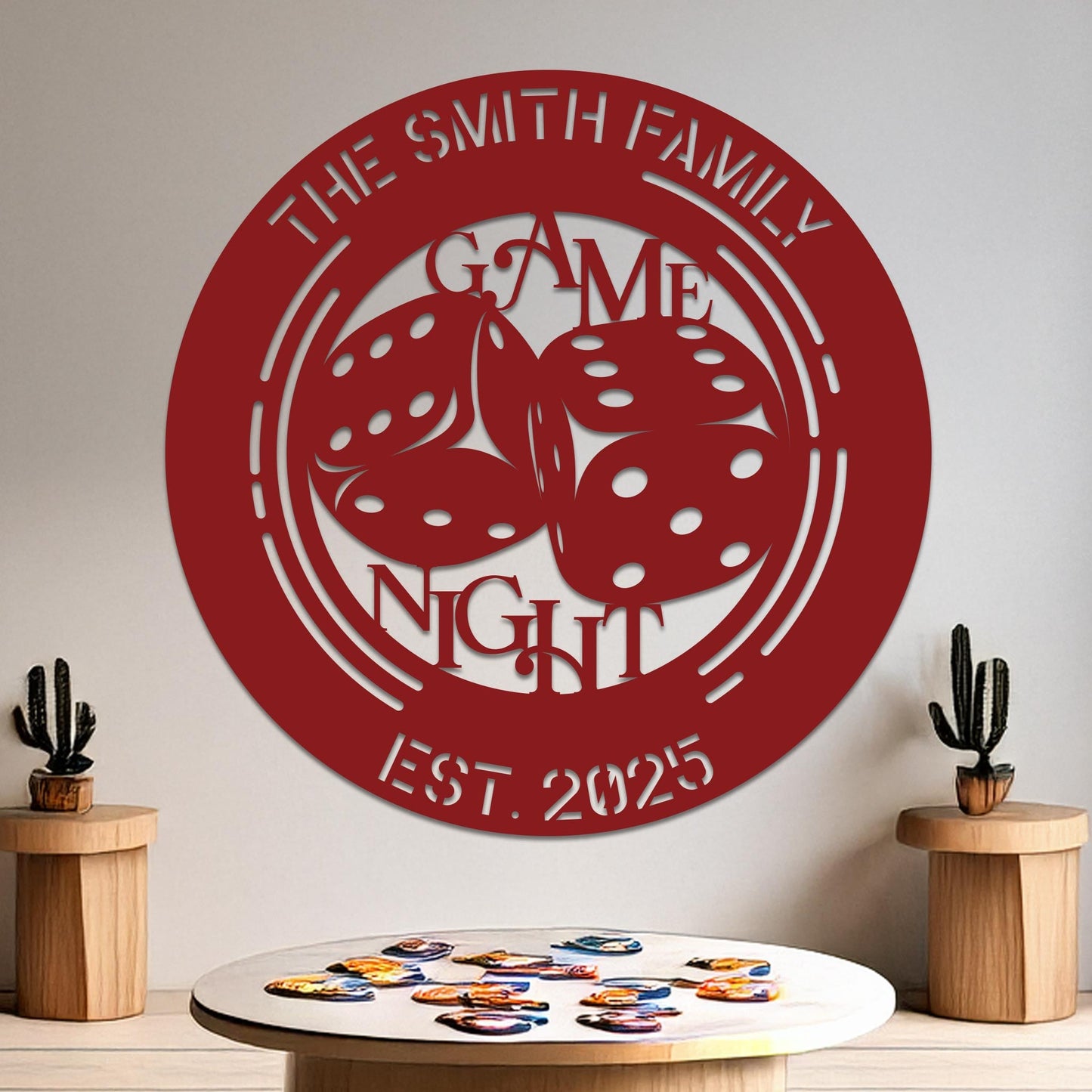 Game Night Dice Family Name Established Sign