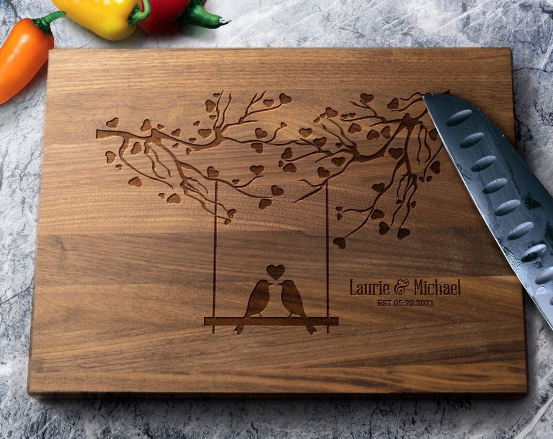 Personalized Cutting Board Love Birds