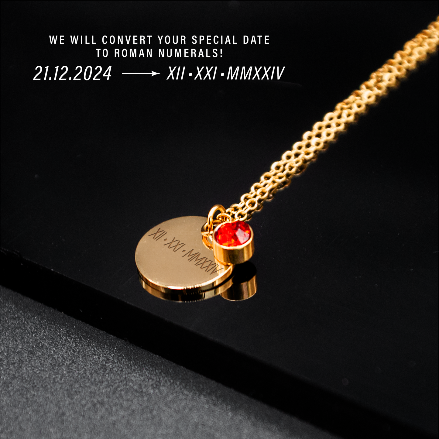Birthstone Necklace with Roman Numerals