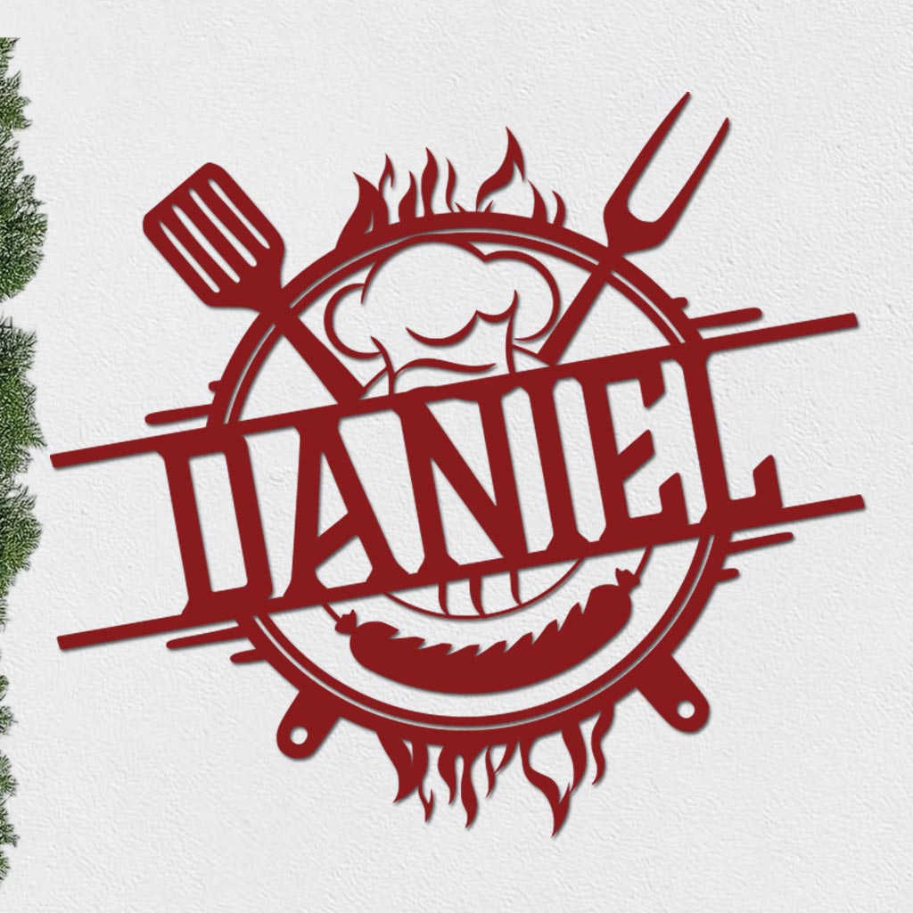 Personalized Grill Sign w Hat and Tools