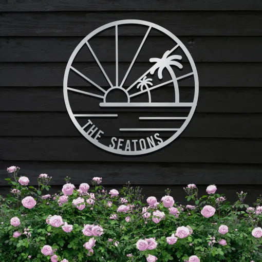 Island Sunset Palms Circle Name Sign