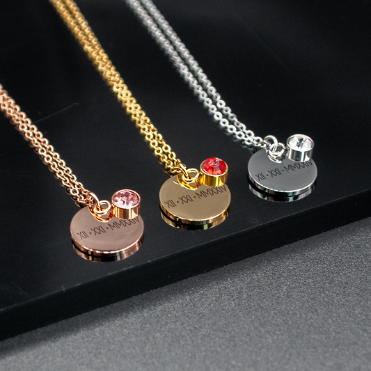 Birthstone Necklace with Roman Numerals