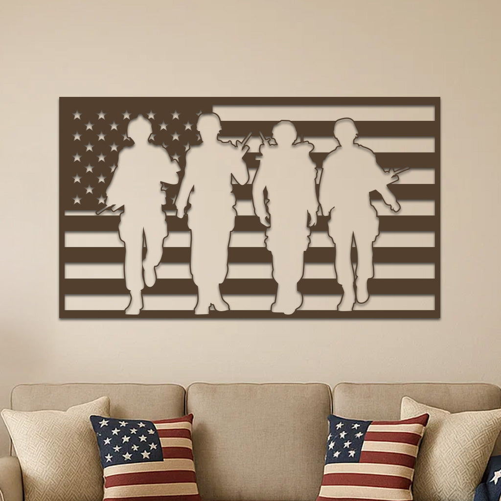 American Flag and Soldiers