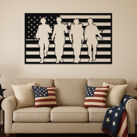 American Flag and Soldiers