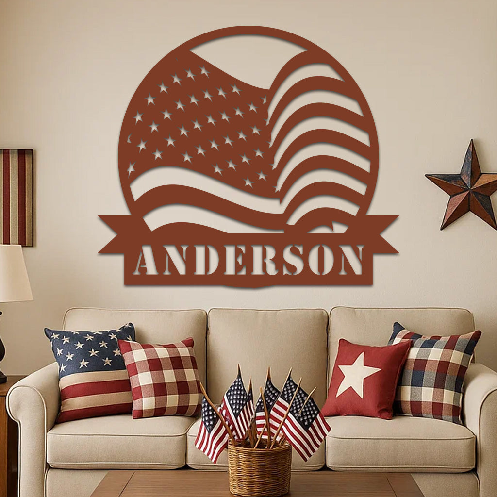 American Flag w Name Sign