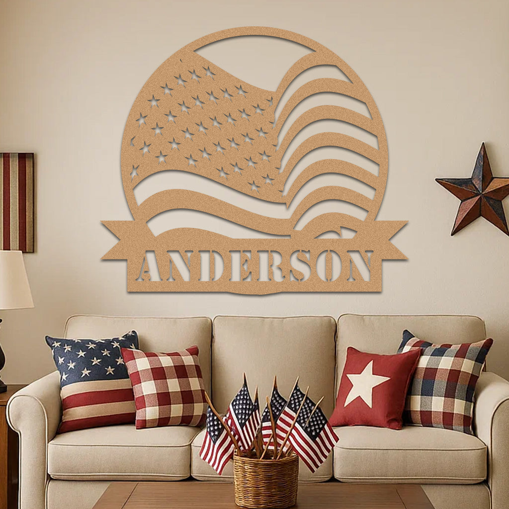 American Flag w Name Sign