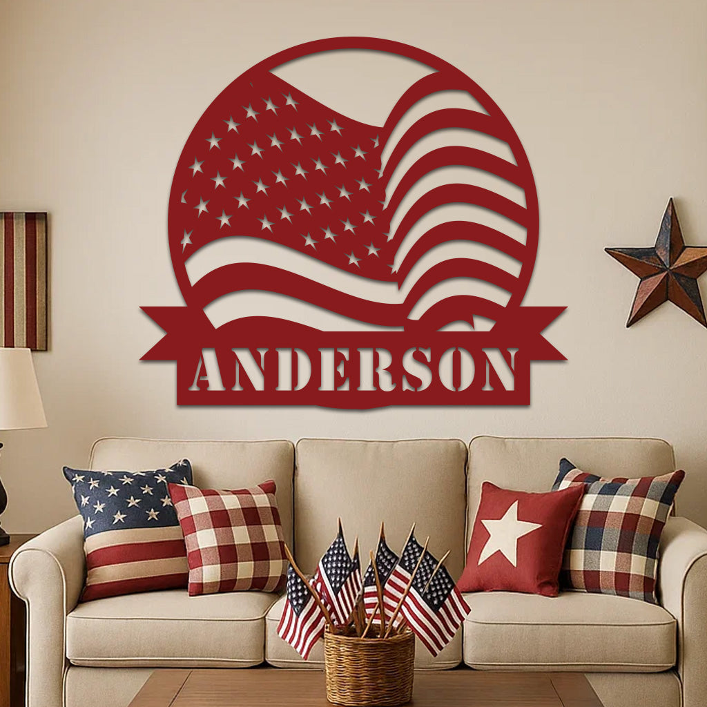 American Flag w Name Sign