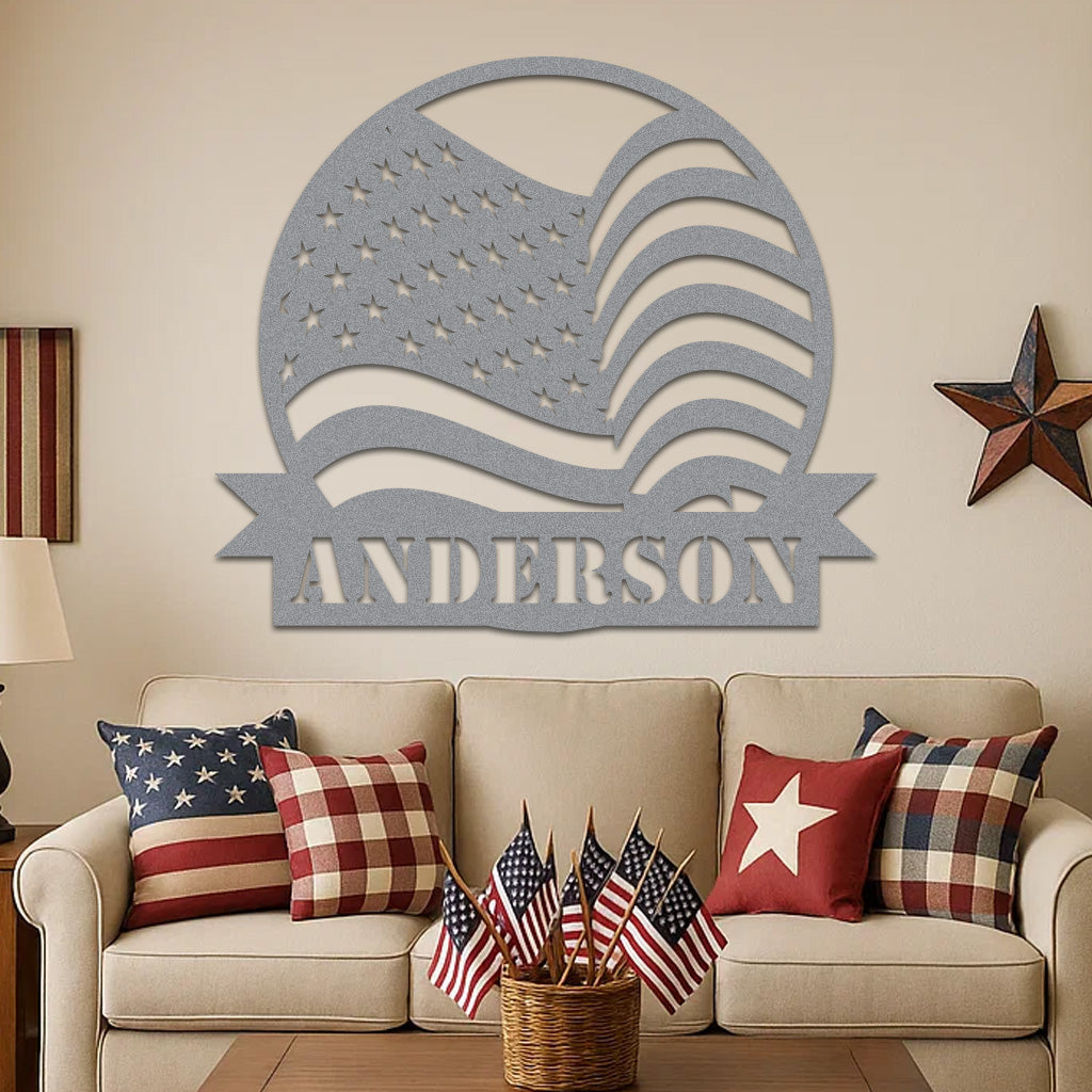 American Flag w Name Sign