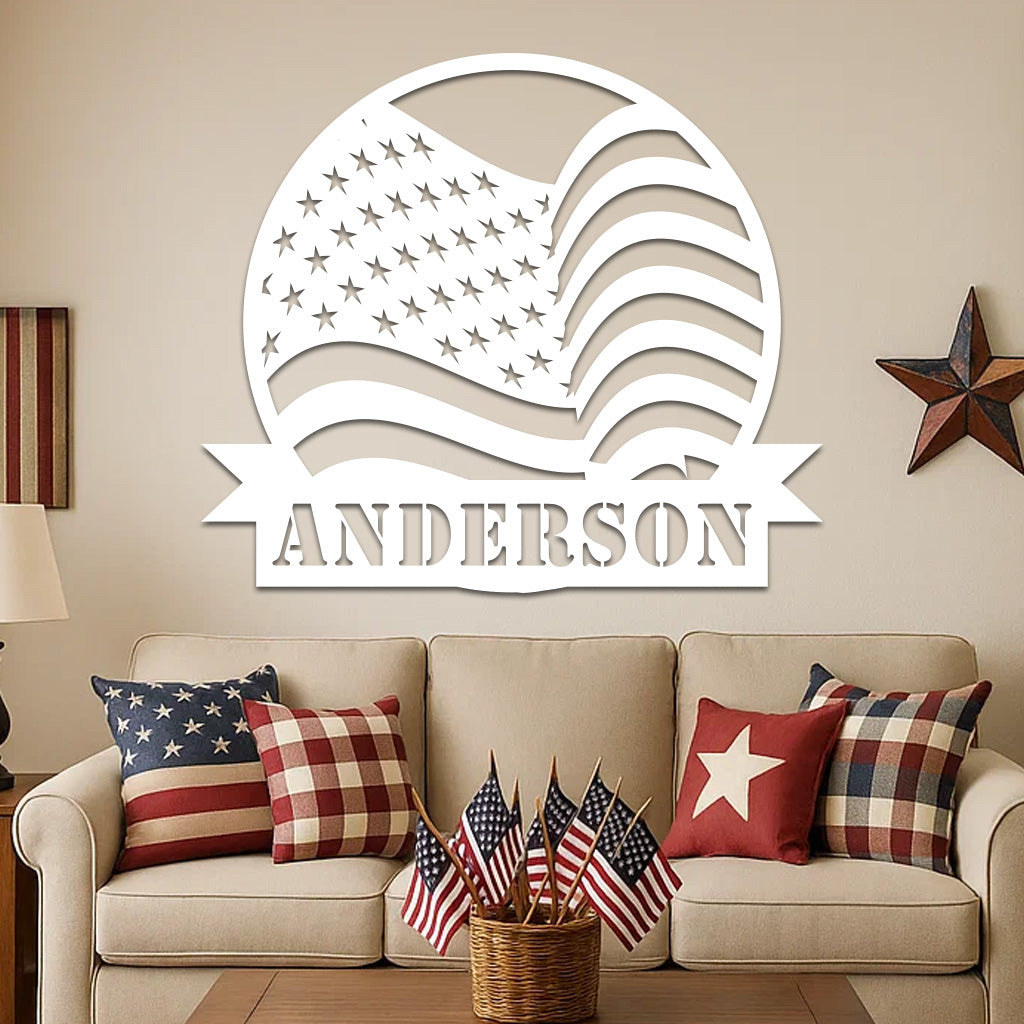 American Flag w Name Sign