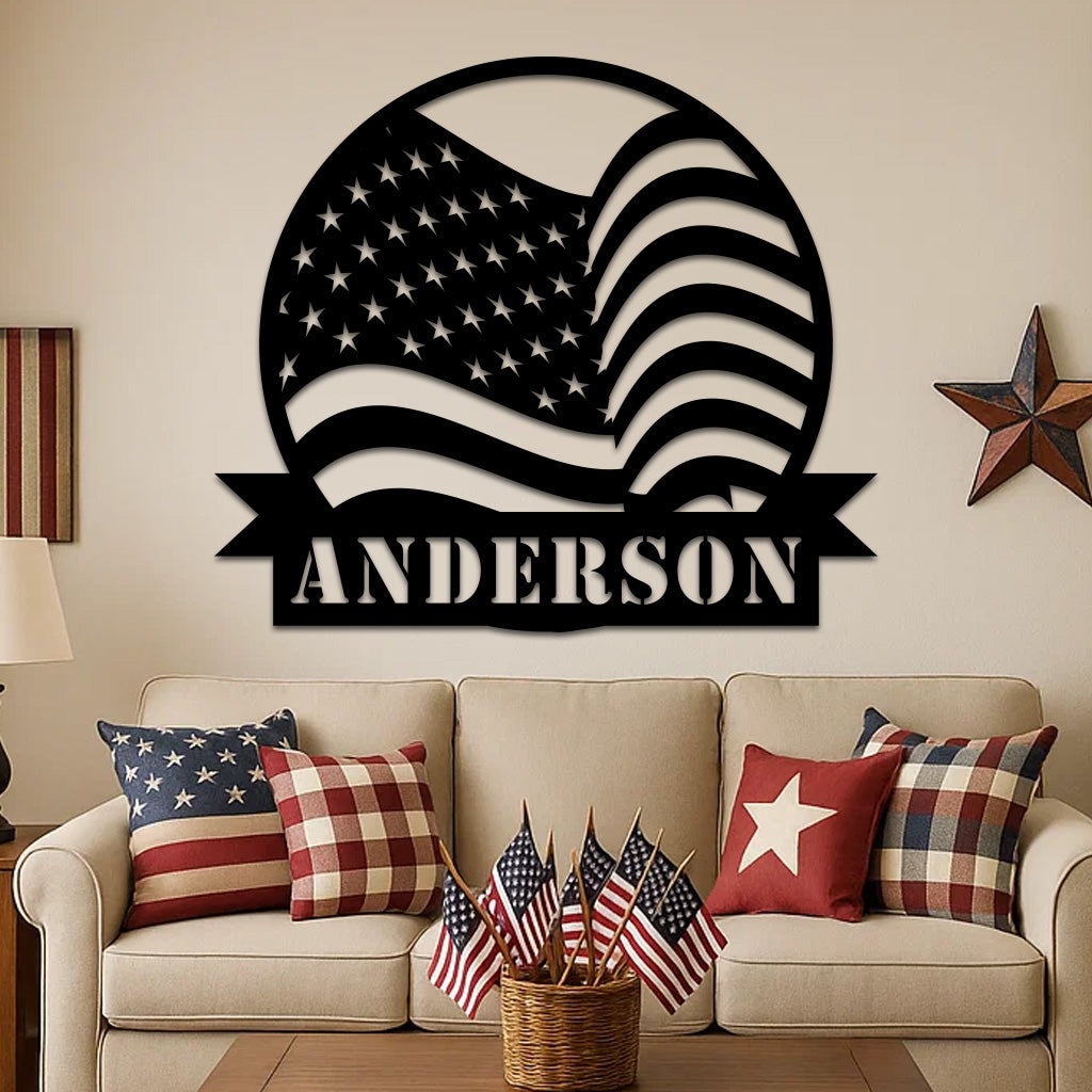 American Flag w Name Sign