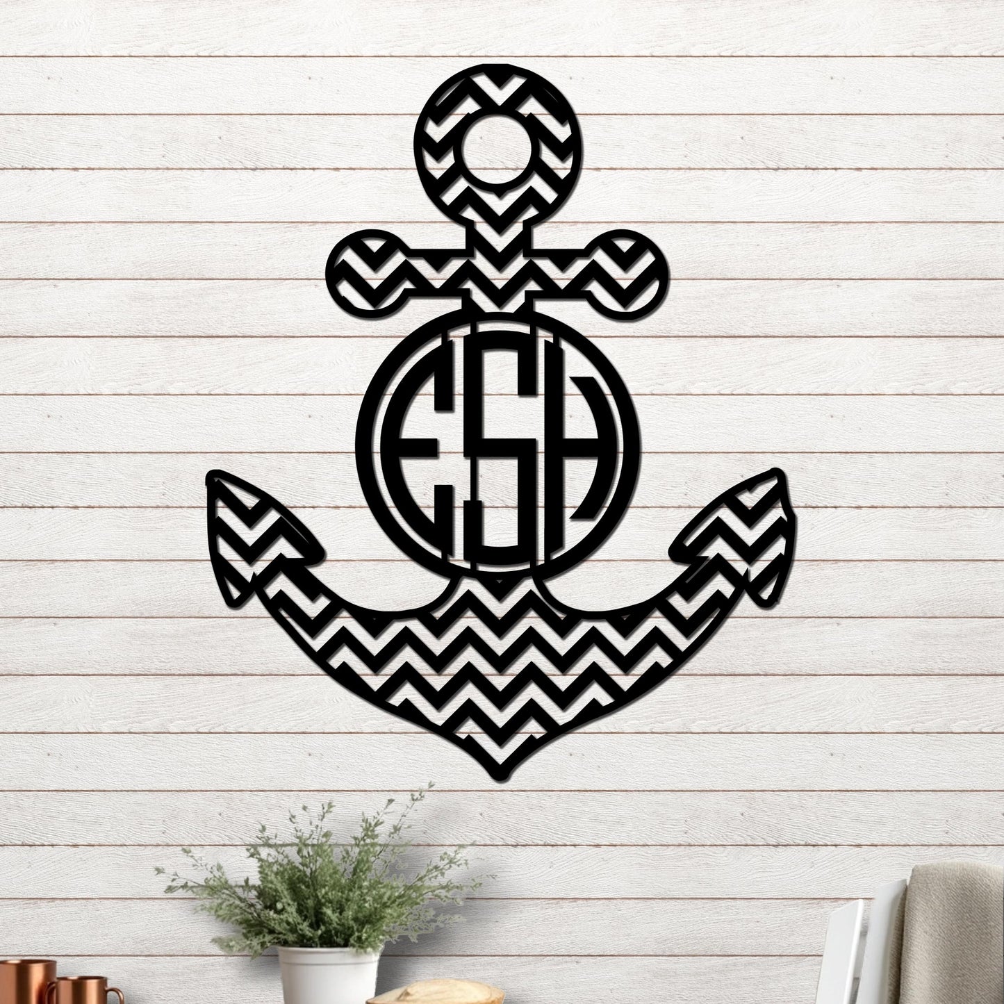 Anchor with Chevron Design and Monogram