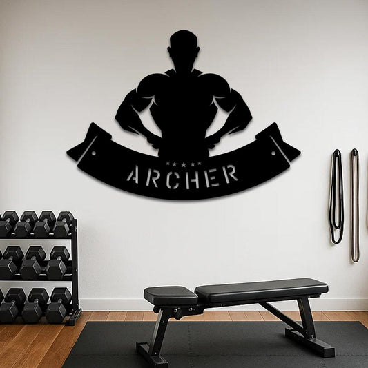 Body Builder Flexing Down Name Sign