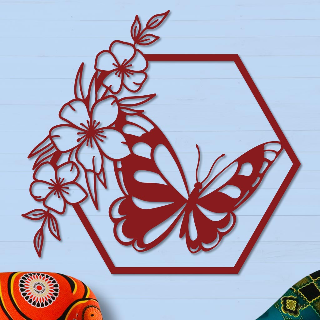 Butterfly in Hexagon with Buttercups Sign