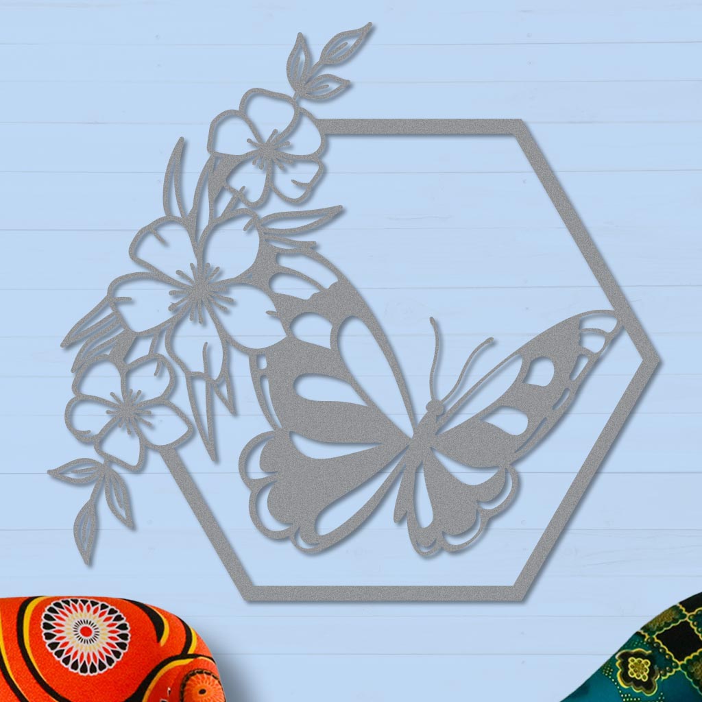 Butterfly in Hexagon with Buttercups Sign