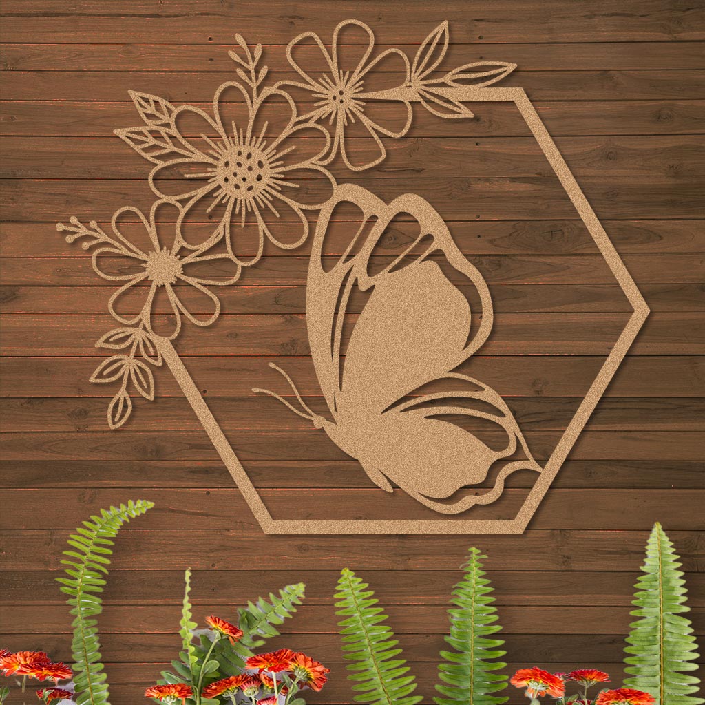 Butterfly in Hexagon with Daisies Sign