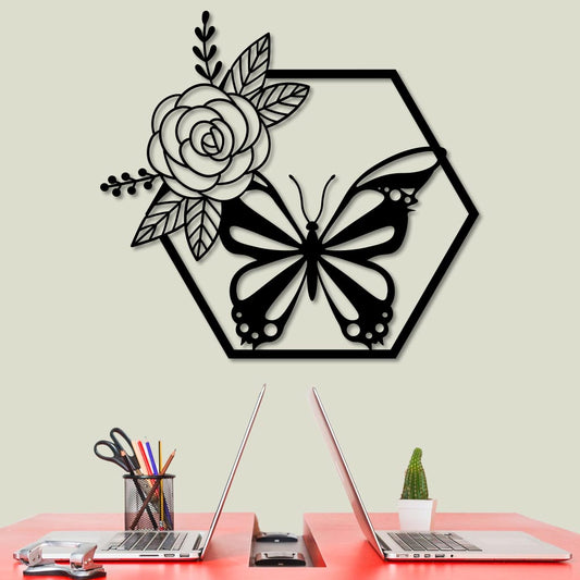 Butterfly in Hexagon with Rose Sign
