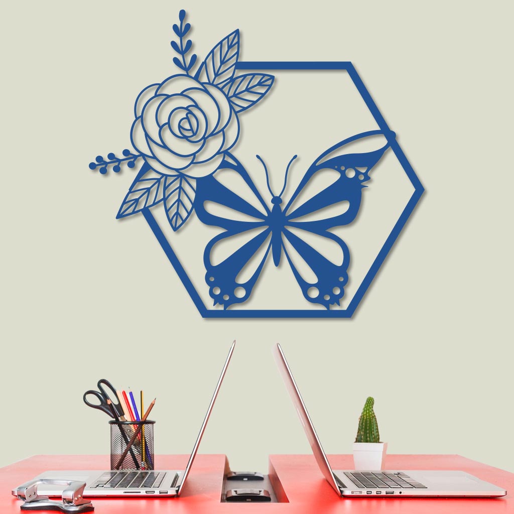 Butterfly in Hexagon with Rose Sign