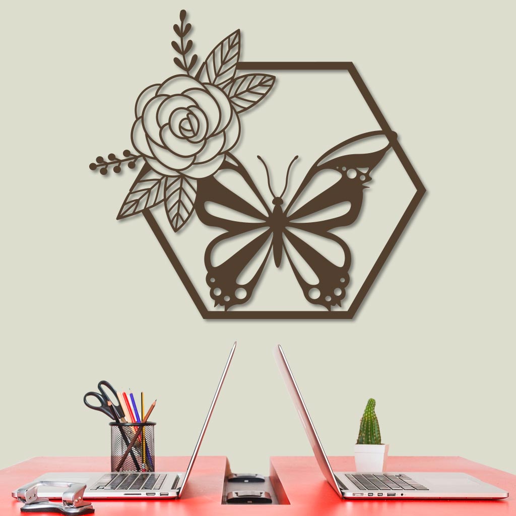 Butterfly in Hexagon with Rose Sign
