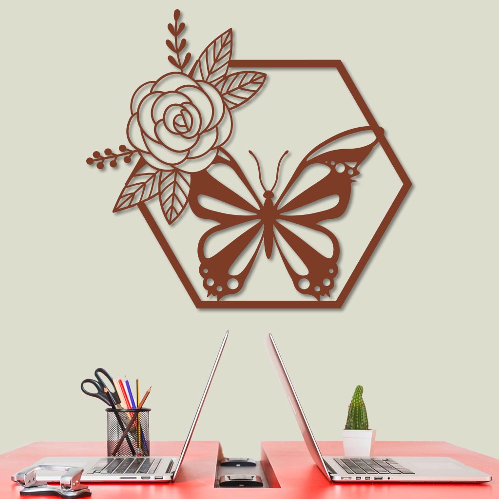 Butterfly in Hexagon with Rose Sign