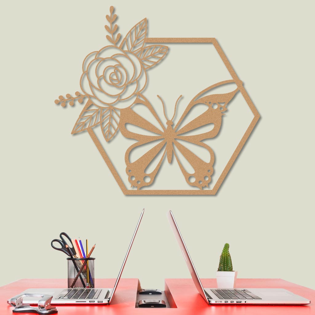 Butterfly in Hexagon with Rose Sign