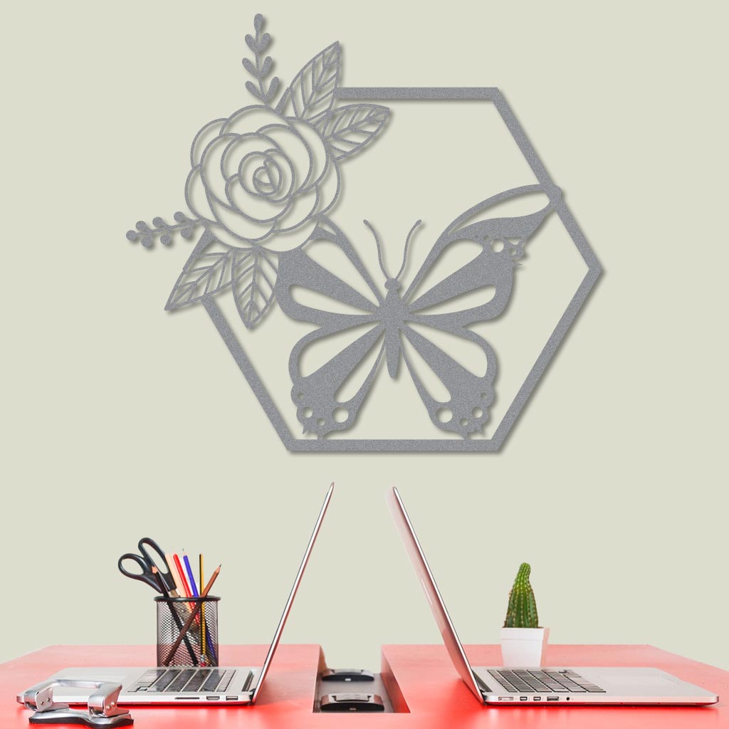 Butterfly in Hexagon with Rose Sign