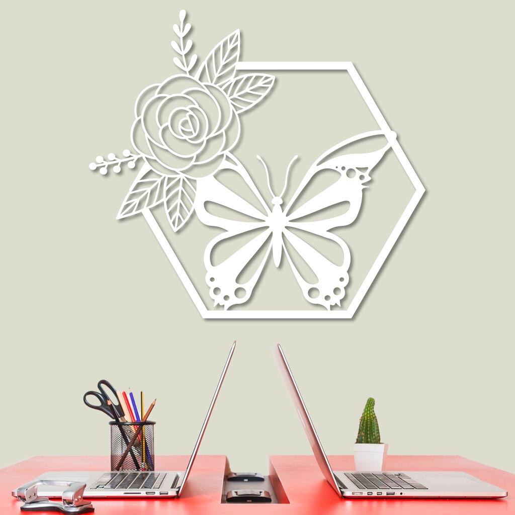 Butterfly in Hexagon with Rose Sign
