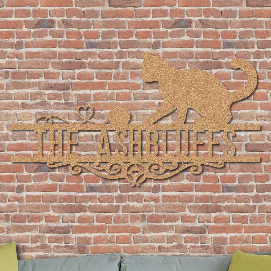 Cat w Yarn Family Name Sign