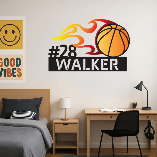 Colorful Flaming Basketball Name Sign