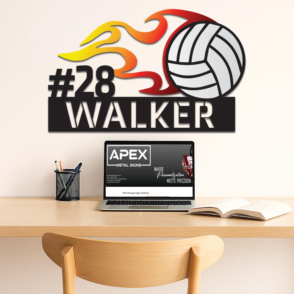 Colorful Flaming Volleyball Name Sign