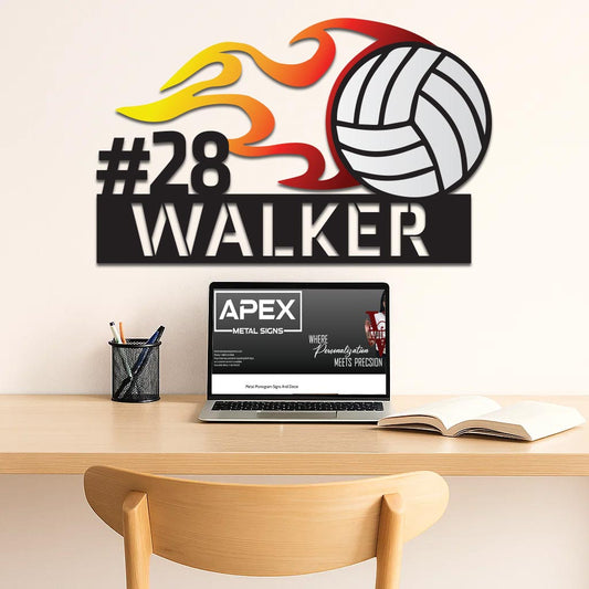 Colorful Flaming Volleyball Name Sign