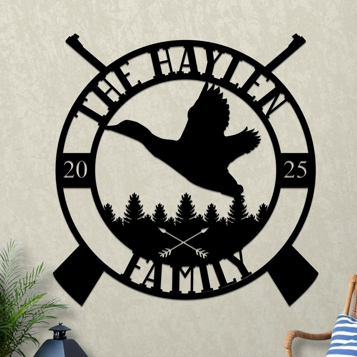Custom Family Name Sign with Duck Hunting Design