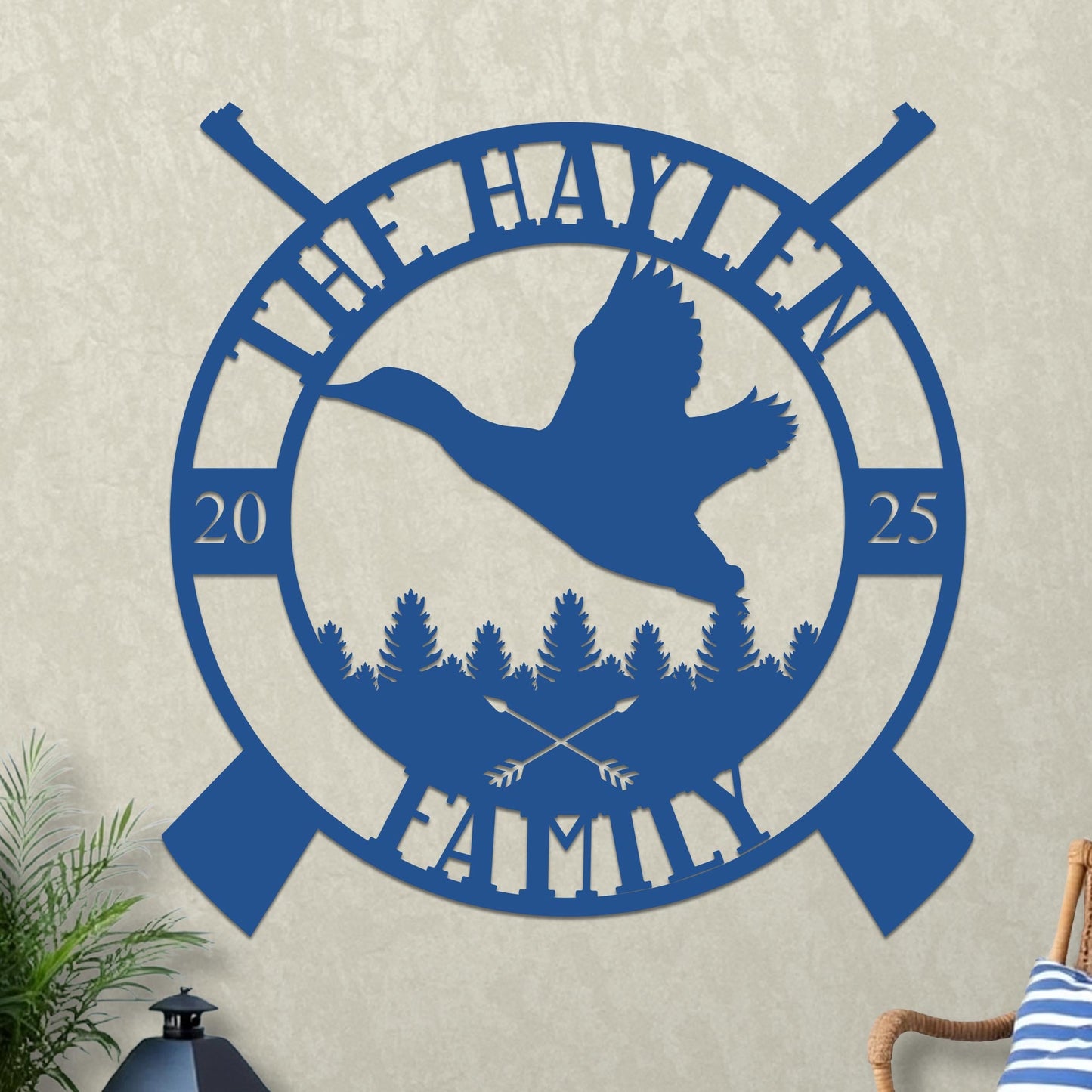 Custom Family Name Sign with Duck Hunting Design