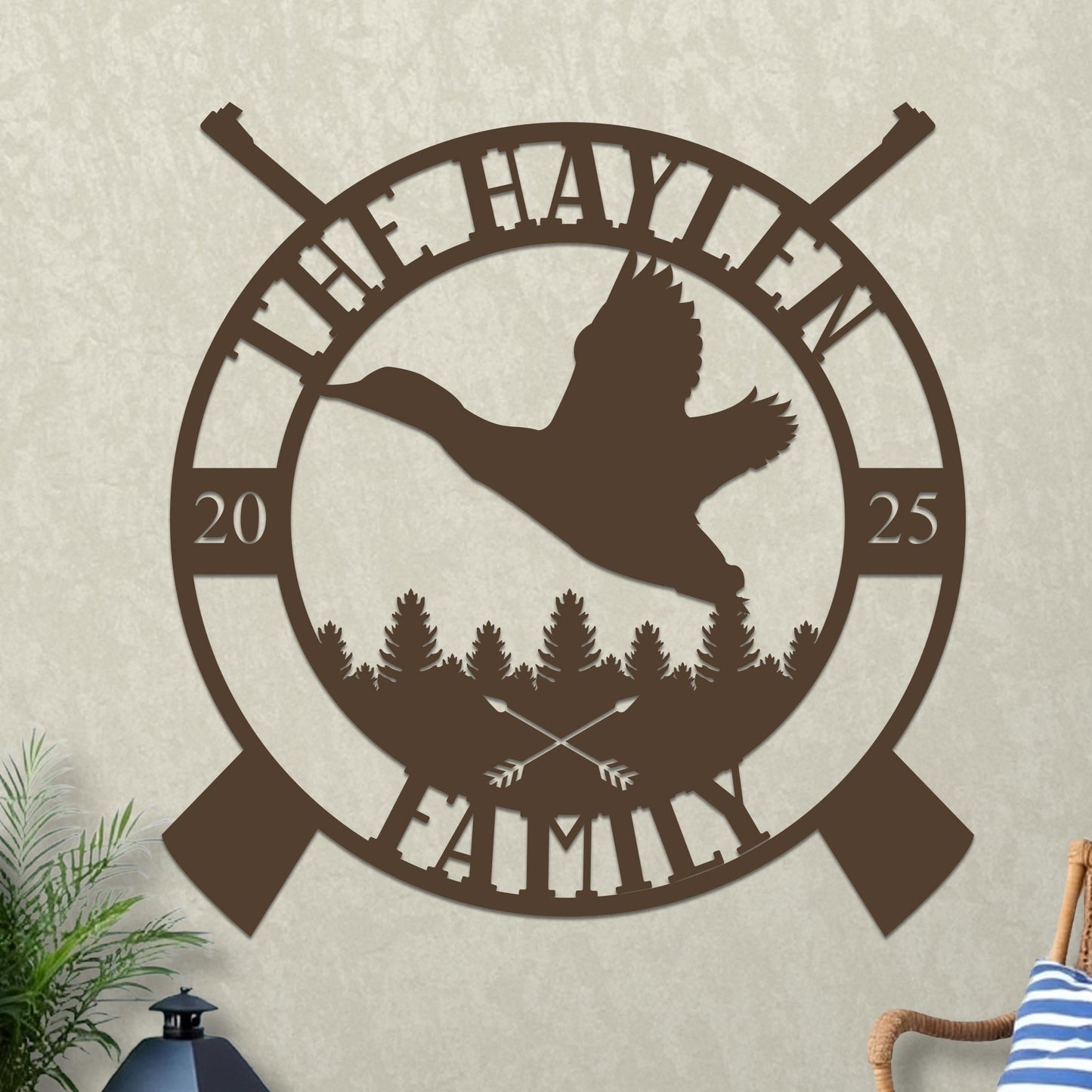 Custom Family Name Sign with Duck Hunting Design