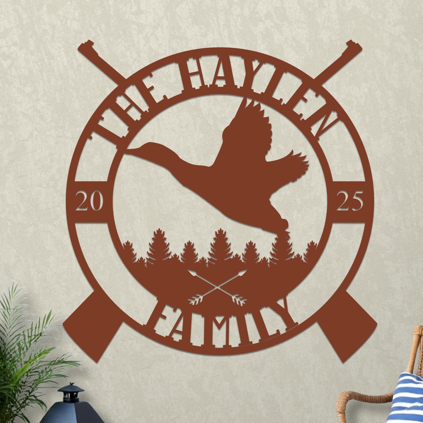 Custom Family Name Sign with Duck Hunting Design