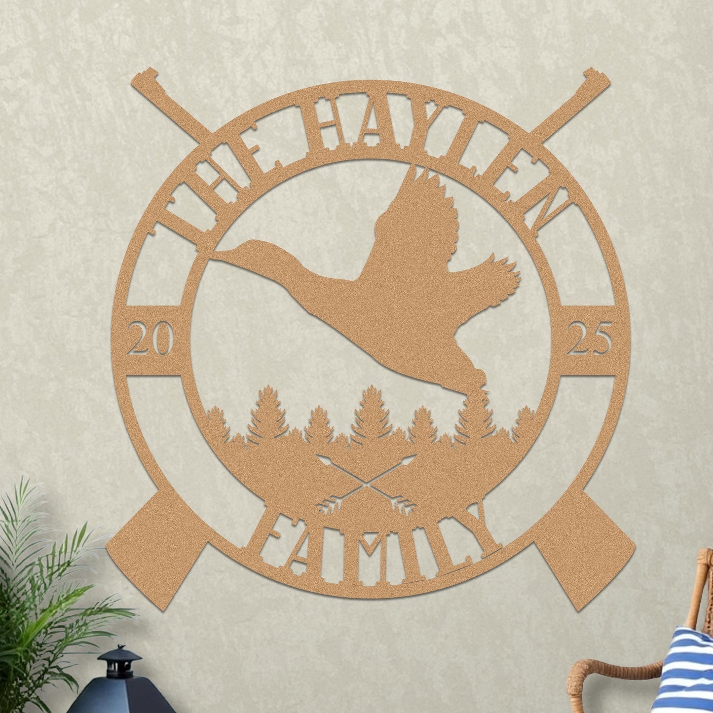 Custom Family Name Sign with Duck Hunting Design