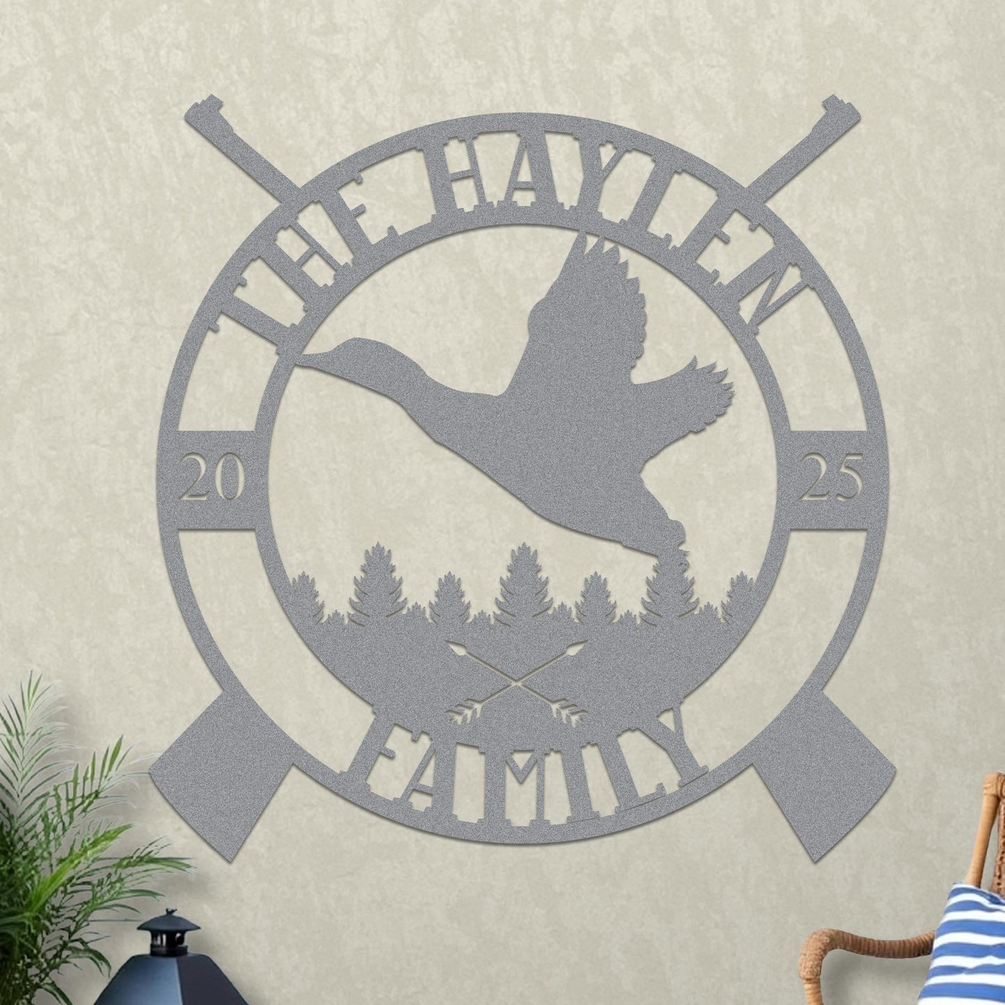 Custom Family Name Sign with Duck Hunting Design