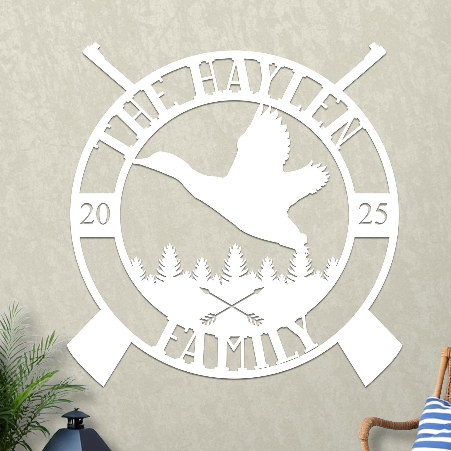 Custom Family Name Sign with Duck Hunting Design