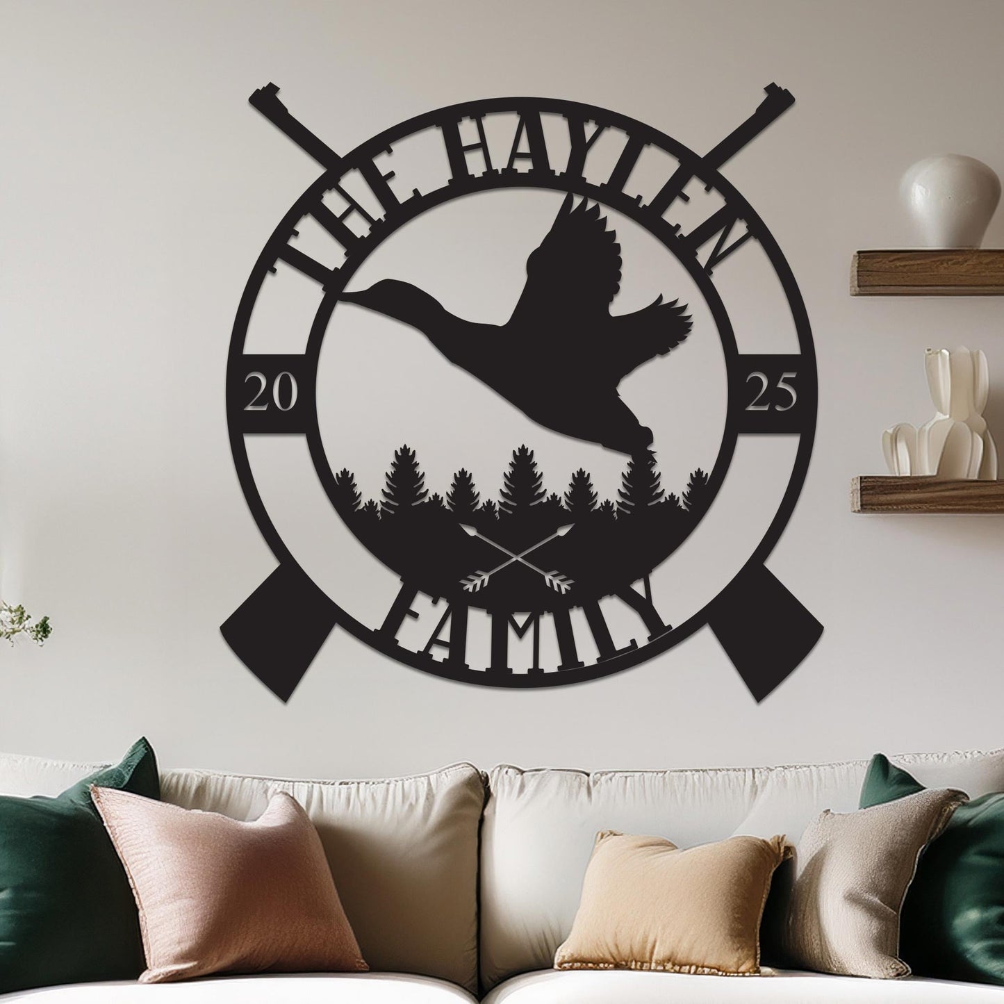 Custom Family Name Sign with Duck Hunting Design