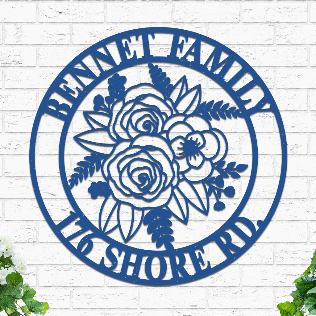 Custom Flowers Metal Sign w Name & Address