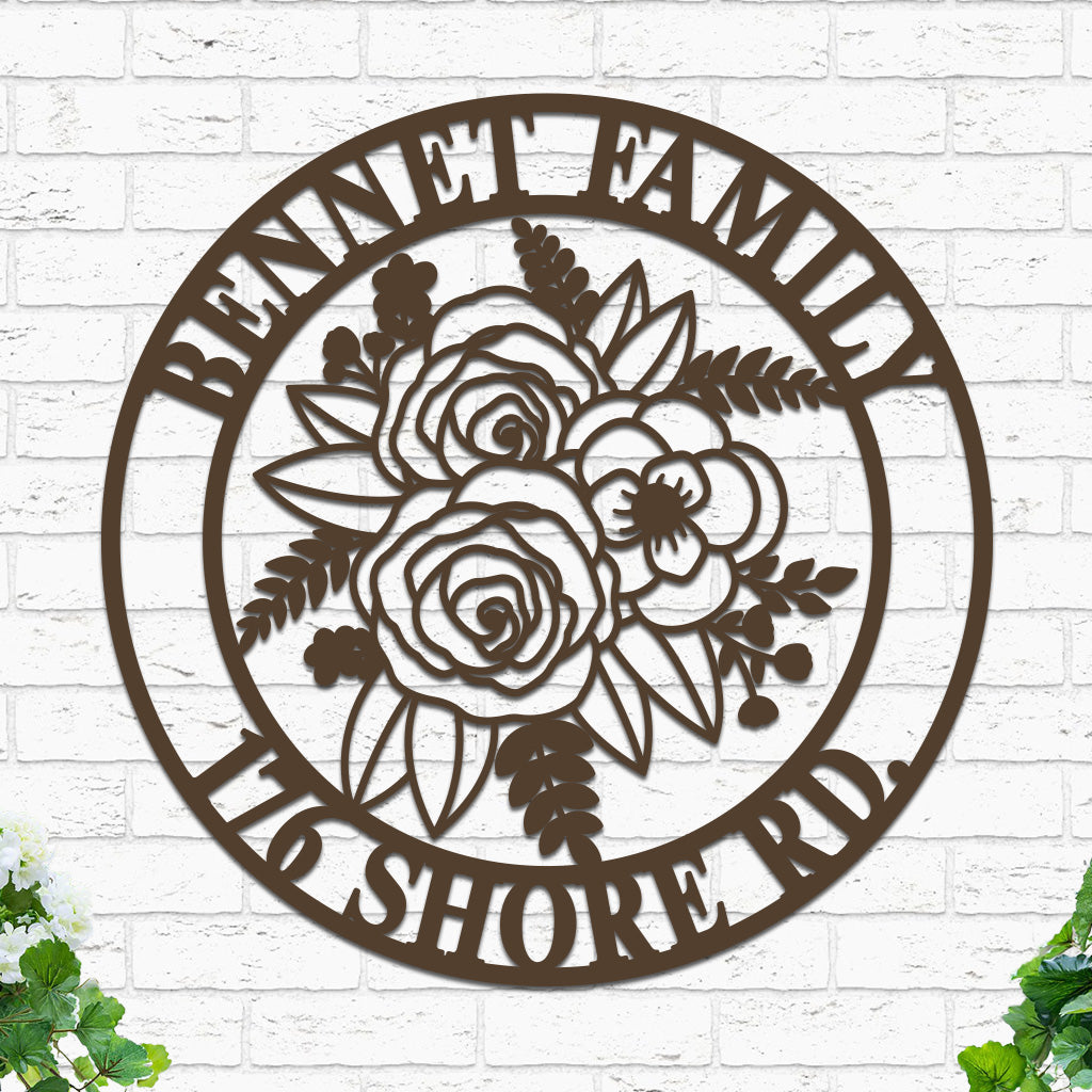 Custom Flowers Metal Sign w Name & Address