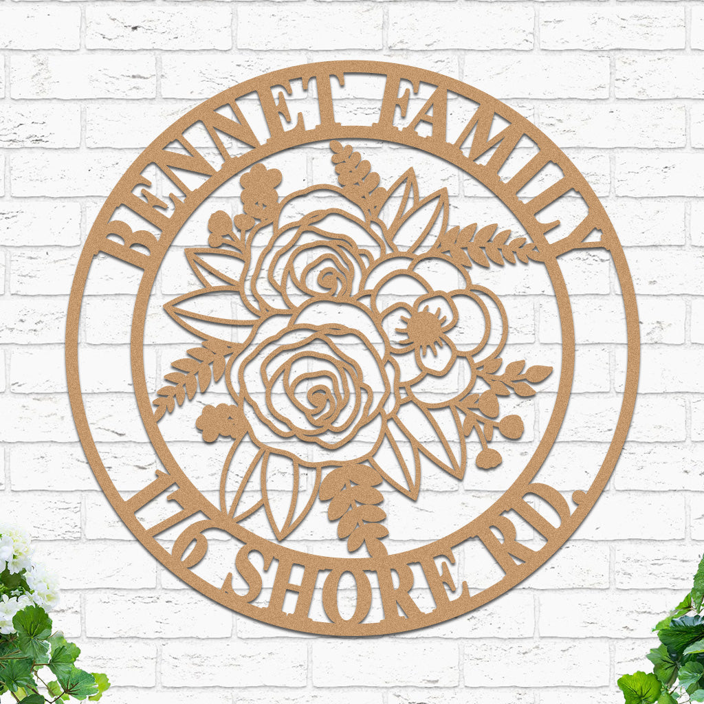 Custom Flowers Metal Sign w Name & Address