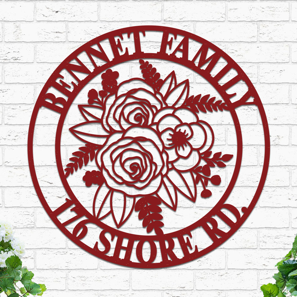 Custom Flowers Metal Sign w Name & Address