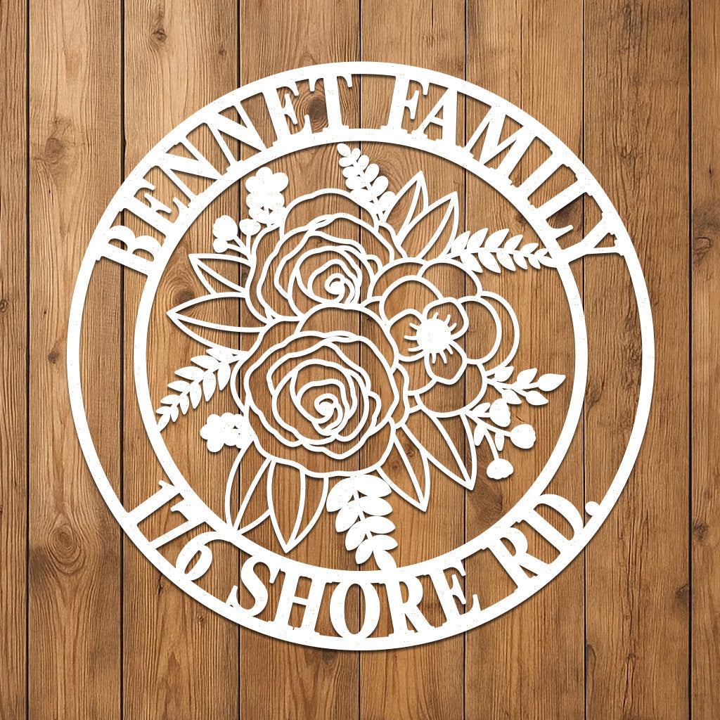 Custom Flowers Metal Sign w Name & Address