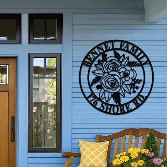 Custom Flowers Metal Sign w Name & Address