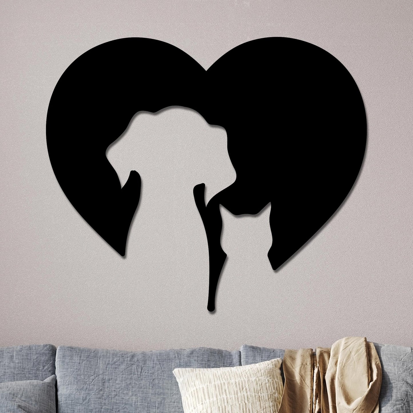 Dog and Cat Silhouettes in Heart Sign