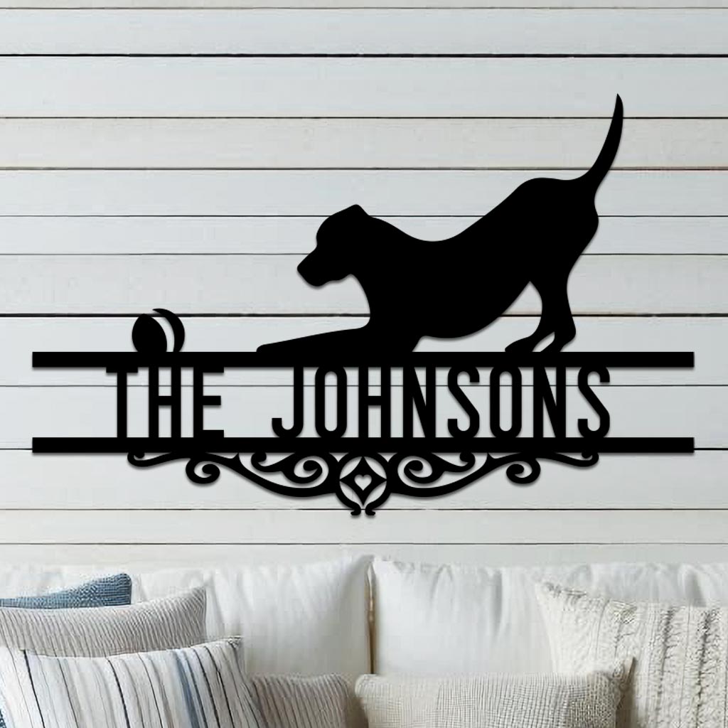 Dog w Ball Family Name Sign