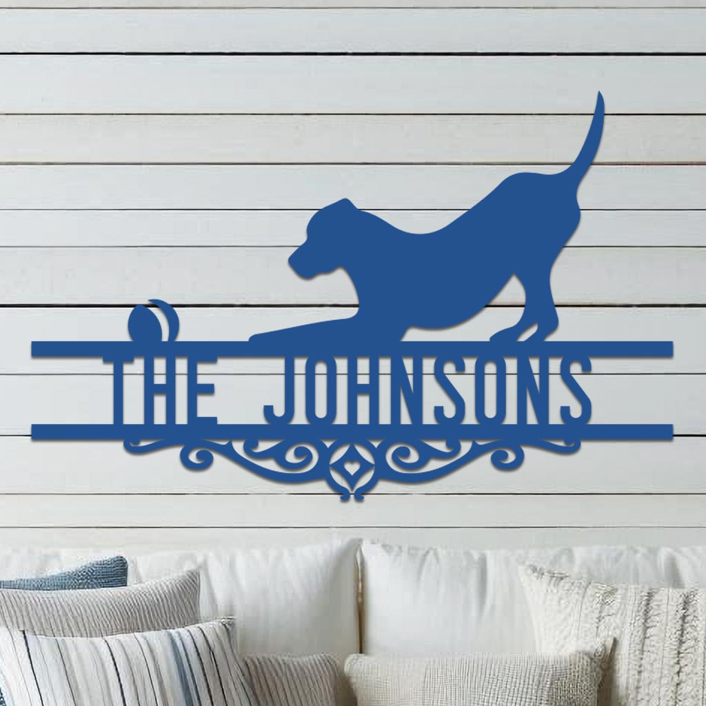 Dog w Ball Family Name Sign